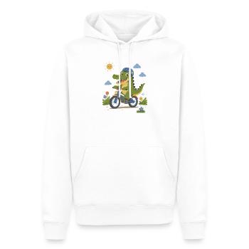 Crocodile faisant du vélo avec un casque - Sweat à capuche Premium bio Homme - blanc - Devant - Nico (187cm)