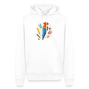 Cône d’école coloré avec les fournitures scolaires - Sweat à capuche Premium bio Homme - blanc - Devant - Nico (187cm)