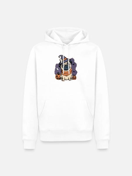 Mops Halloween - Männer Premium Bio Hoodie - Weiß