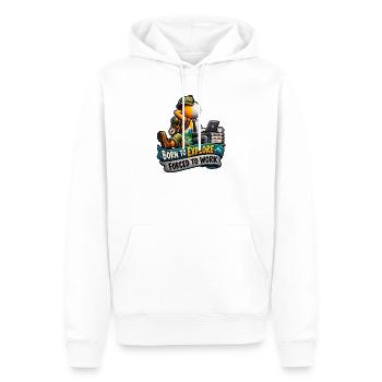 Geboren zum Erkunden, gezwungen zu arbeiten - Männer Premium Bio Hoodie - Weiß - Vorne - Nico (187cm)