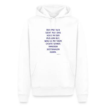 Der Mensch sieht nur das klar... Rudolf Steiner - Männer Premium Bio Hoodie - Weiß - Vorne - Nico (187cm)