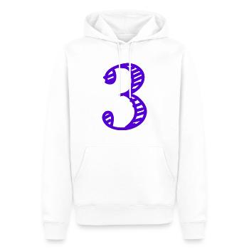 3 ANS. 3e ANNIVERSAIRE. ANNIVERSAIRE 3 ANS. TROIS - Sweat à capuche Premium bio Homme - blanc - Devant - Nico (187cm)