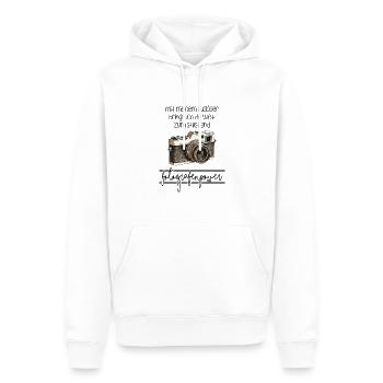Mit meinem Auslöser Stillstand - Fotografenpower! - Männer Premium Bio Hoodie - Weiß - Vorne - Nico (187cm)