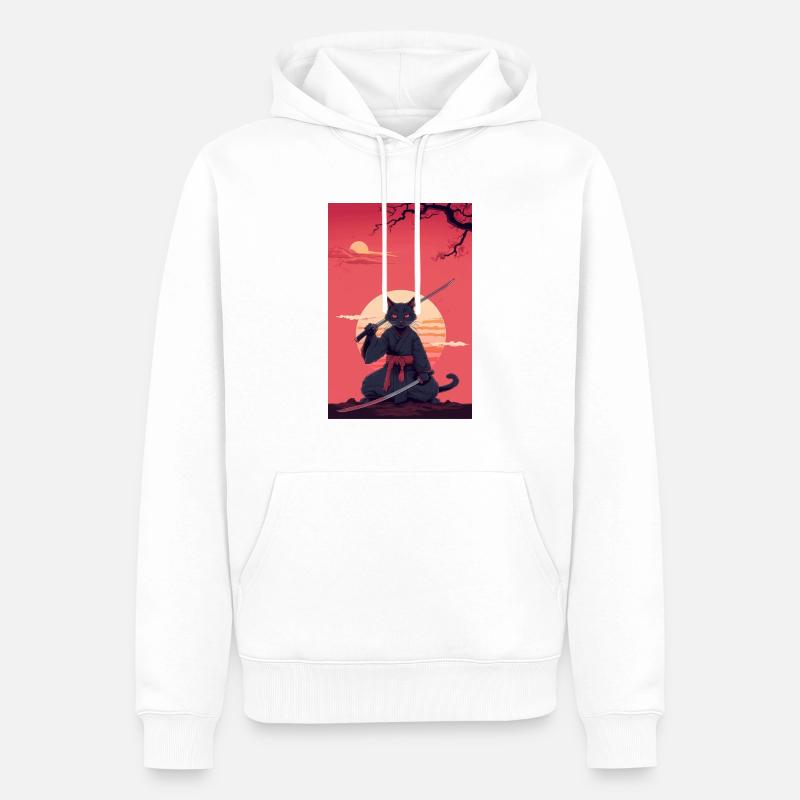Samourai Cat - Sweat à capuche Premium bio Homme - blanc