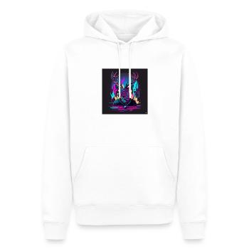 Cerf aux couleurs néon, synthwave / années 80 - Sweat à capuche Premium bio Homme - blanc - Devant - Nico (187cm)