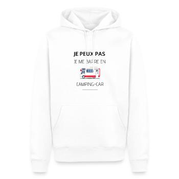 Je peux pas je me barre en camping-car - Sweat à capuche Premium bio Homme - blanc - Devant - Nico (187cm)