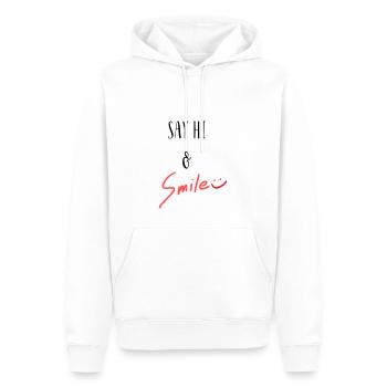 Dites bonjour et souriez! - Sweat à capuche Premium bio Homme - blanc - Devant - Nico (187cm)
