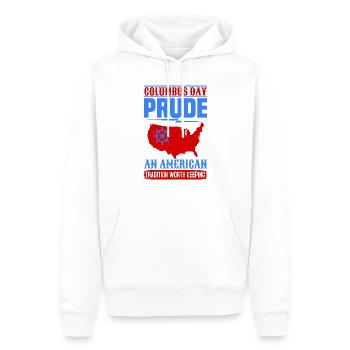 COLUMBUS DAY PRUDE UN AMÉRICAIN - Sweat à capuche Premium bio Homme - blanc - Devant - Nico (187cm)