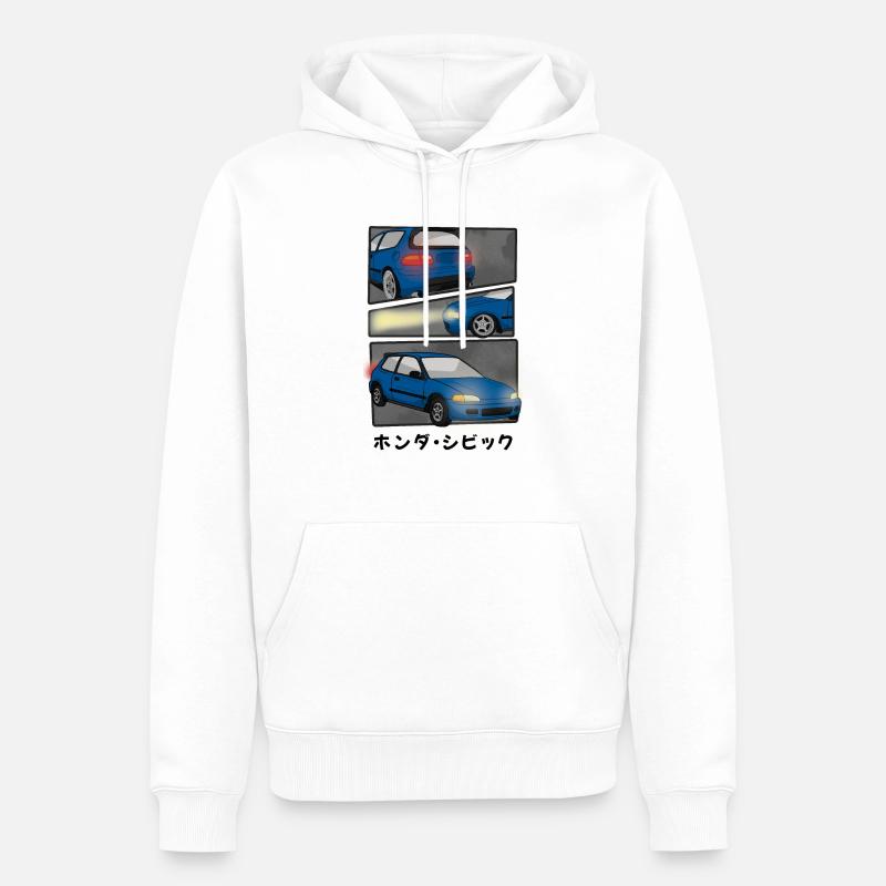NIGHT BLUE CAR COMIC / HATCHBACK - Männer Premium Bio Hoodie - Weiß