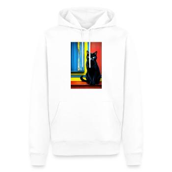 Chat noir devant la fenêtre - Sweat à capuche Premium bio Homme - blanc - Devant - Nico (187cm)