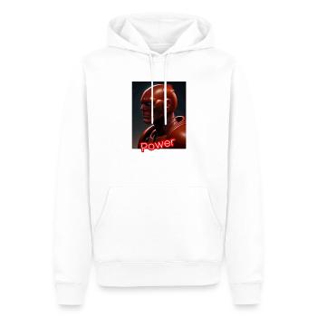 Der rote Gigant steht für die Power - Männer Premium Bio Hoodie - Weiß - Vorne - Nico (187cm)
