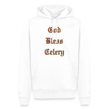 GodBlessCelery - Men’s Premium Organic Hoodie - white - Front - Nico (187cm)