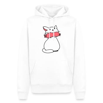 Chat mignon mange des saucisses la bouche mange des saucisses amusant - Sweat à capuche Premium bio Homme - blanc - Devant - Nico (187cm)