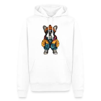 Français Buldog Chien Mode Hiver - Sweat à capuche Premium bio Homme - blanc - Devant - Nico (187cm)