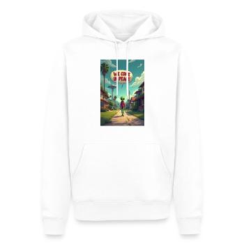 Ein netter, kleiner Alien entsteigt seinem UFO - Männer Premium Bio Hoodie - Weiß - Vorne - Nico (187cm)