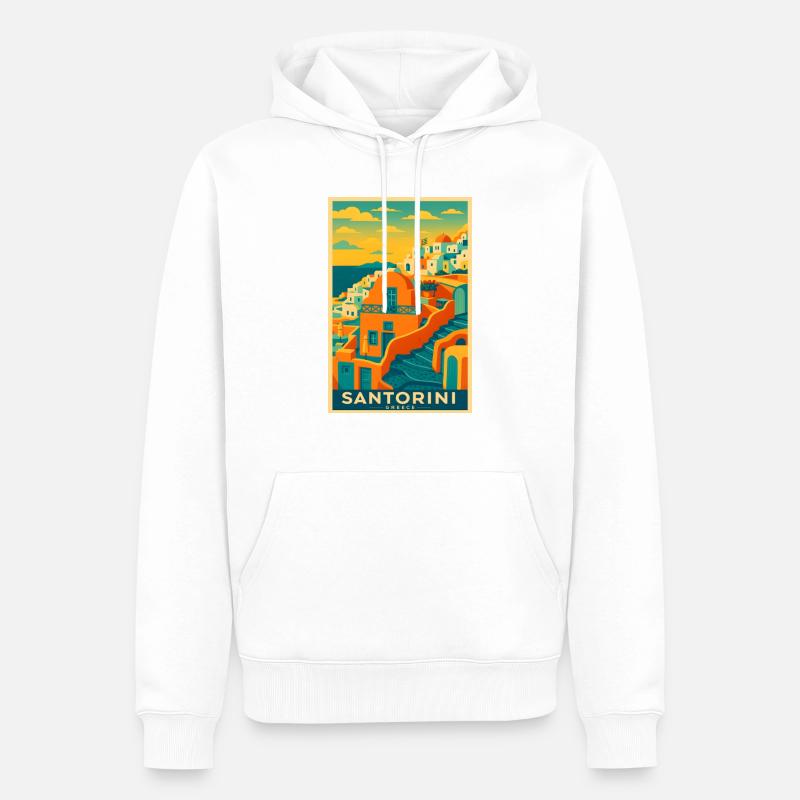 Santorin Grèce – Architecture insulaire - Sweat à capuche Premium bio Homme - blanc