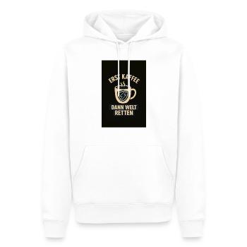 Erst Kaffee dann die Welt retten ;) - Männer Premium Bio Hoodie - Weiß - Vorne - Nico (187cm)