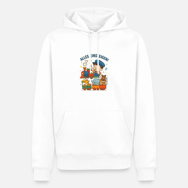 Eisenbahn Kinder Alles Einsteigen - Männer Premium Bio Hoodie - Weiß