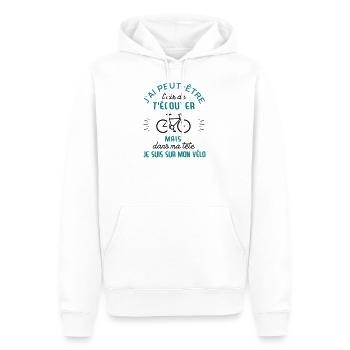 dans me tete velo - Sweat à capuche Premium bio Homme - blanc - Devant - Nico (187cm)