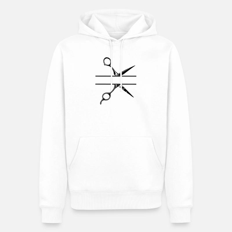 Texte bannière logo coiffeur, ciseaux - Sweat à capuche Premium bio Homme - blanc