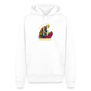Dachdecker Illustration,  Mache wie du denkst! - Männer Premium Bio Hoodie - Weiß - Vorne - Nico (187cm)