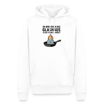 Da_wird_doch_das_Glashaus_in_der_Pfanne_verrückt - Sweat à capuche Premium bio Homme - blanc - Devant - Nico (187cm)