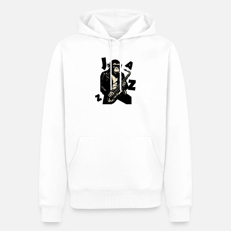 Singe saxophone en veste de cuir - Sweat à capuche Premium bio Homme - blanc