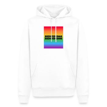 LGBT safe space Spanish - Bienvenidos Bienvenidas  - Men’s Premium Organic Hoodie - white - Front - Nico (187cm)