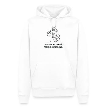 Loup Musclé Fatigué mais Discipliné - Sweat à capuche Premium bio Homme - blanc - Devant - Nico (187cm)