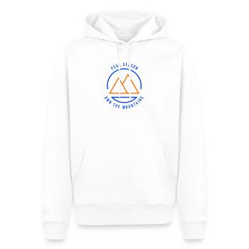 Peak Season Own The Mountains Blau/Orange - Männer Premium Bio Hoodie - Weiß - Vorne - Nico (187cm)