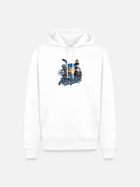 Meerverliebt – Anker, Leuchtturm & Möwen am Meer - Männer Premium Bio Hoodie - Weiß