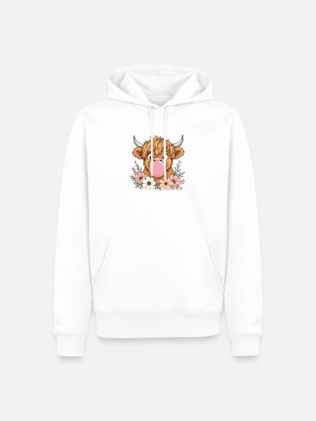 Süße Highland Kuh mit Kaugummi - Männer Premium Bio Hoodie - Weiß