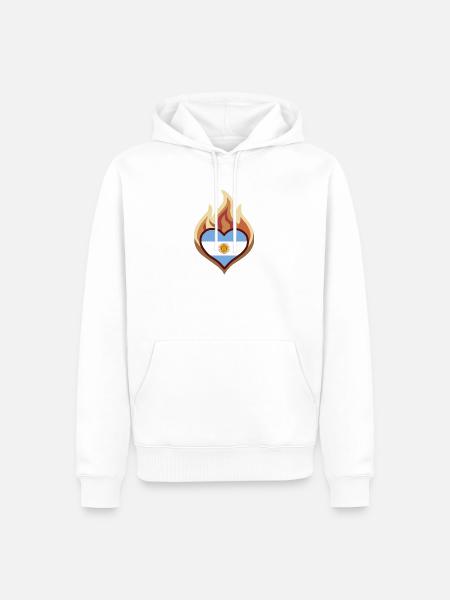 Flammendes Herz mit Argentinien-Flagge - Männer Premium Bio Hoodie - Weiß
