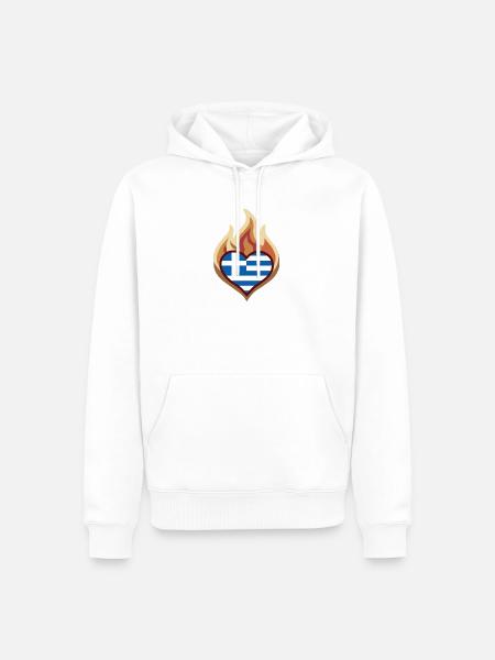 Herzflagge Griechenland Feuer - Männer Premium Bio Hoodie - Weiß