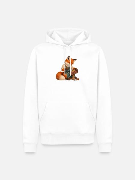 Fuchs näht eine Schuhsohle - Männer Premium Bio Hoodie - Weiß