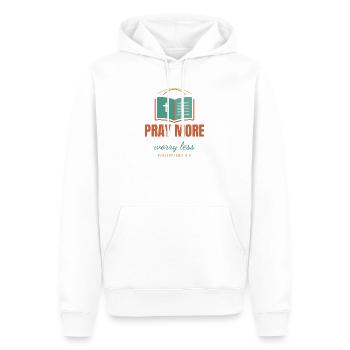 Pray More Worry Less – Philippians 4:6 - Männer Premium Bio Hoodie - Weiß - Vorne - Nico (187cm)