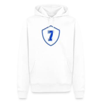 Blaues Sieben Shield Emblem - Männer Premium Bio Hoodie - Weiß - Vorne - Nico (187cm)