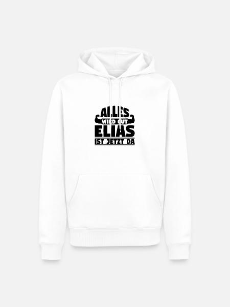 Alles wird gut Elias ist jetzt da - Männer Premium Bio Hoodie - Weiß