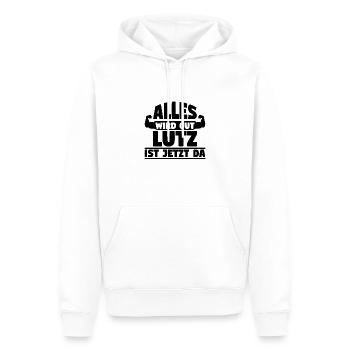Alles wird gut Lutz ist jetzt da - Männer Premium Bio Hoodie - Weiß - Vorne - Nico (187cm)