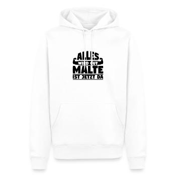 Alles wird gut Malte ist jetzt da - Männer Premium Bio Hoodie - Weiß - Vorne - Nico (187cm)