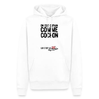 copain comme cochon citation1 expression - Sweat à capuche Premium bio Homme - blanc - Devant - Nico (187cm)