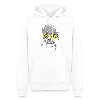 Cooler Hund mit Sonnenbrille (Gelb) und Cap - Männer Premium Bio Hoodie - Weiß - Vorne - Nico (187cm)