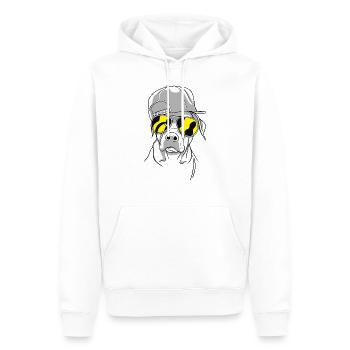Cooler Hund mit Sonnenbrille (Gelb) und Cap - Männer Premium Bio Hoodie - Weiß - Vorne - Nico (187cm)