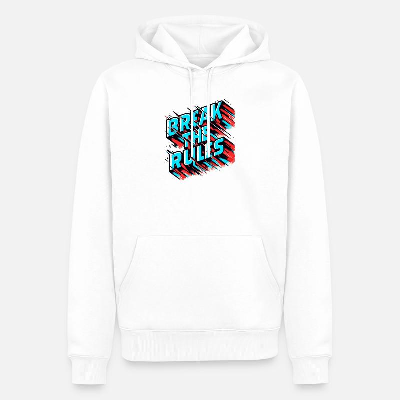 Break the Rules – Glitch Effect - Männer Premium Bio Hoodie - Weiß
