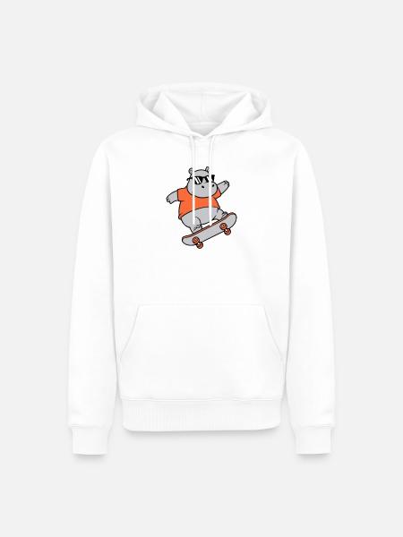 Cool Hippopotamus Skater Skateboard Vector - Men’s Premium Organic Hoodie - white