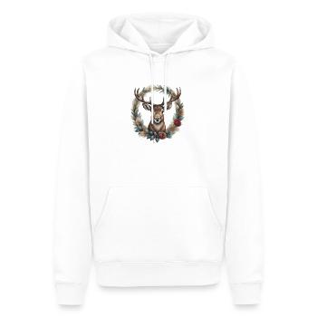 Hirsch mit Geweih in weihnachtlichem Kranz - Männer Premium Bio Hoodie - Weiß - Vorne - Nico (187cm)