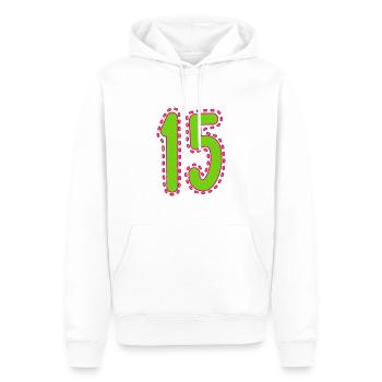 15. 15 ANS. 15e ANNIVERSAIRE. ANNIVERSAIRE 15 ANS. - Sweat à capuche Premium bio Homme - blanc - Devant - Nico (187cm)