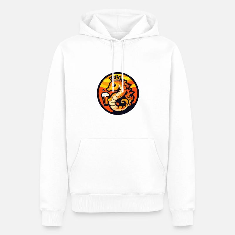 Seepferd Bier Comic - Männer Premium Bio Hoodie - Weiß