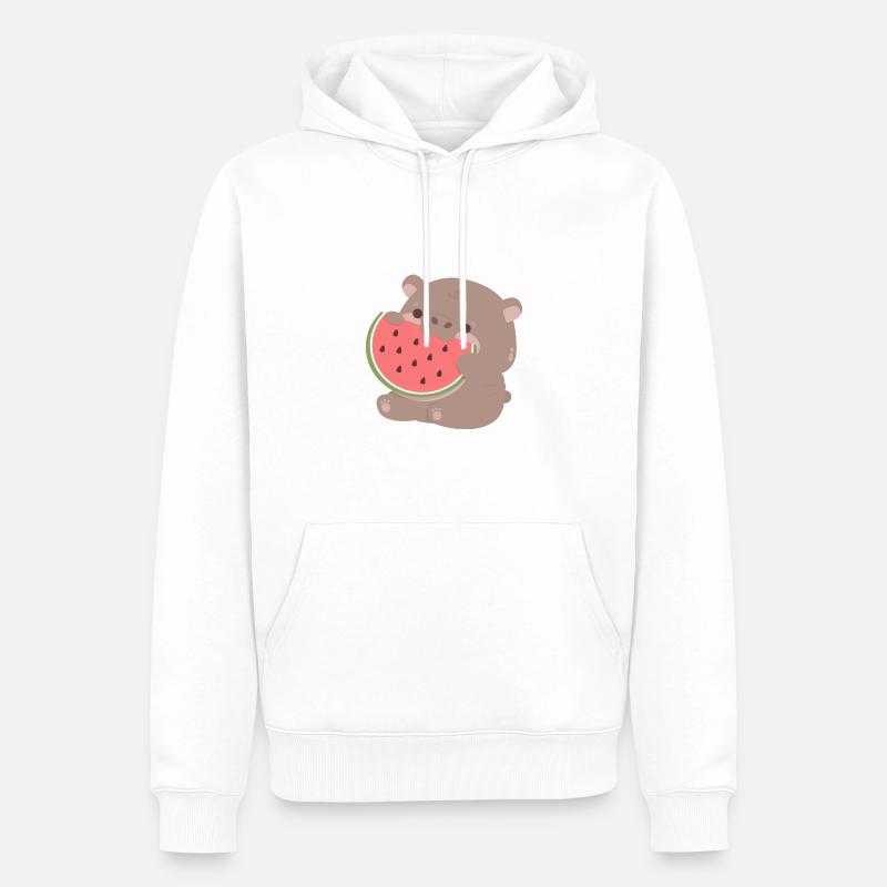 Moo Deng Hippopotame Pastèque - Sweat à capuche Premium bio Homme - blanc