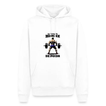 LE VÉRITABLE HOMME DE POIDS ! (musculation) - Sweat à capuche Premium bio Homme - blanc - Devant - Nico (187cm)